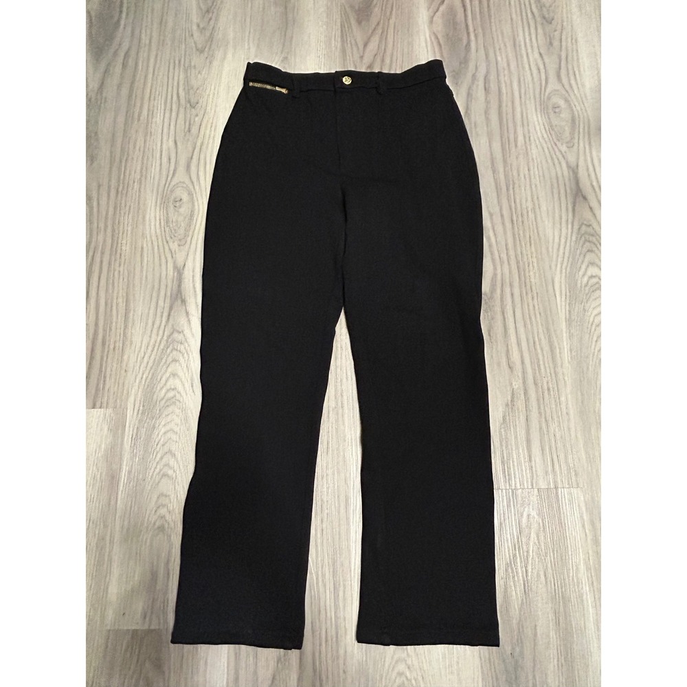 St. John Sport Womens Herringbone Santana Knit Pants 10 Black Gold Hardware